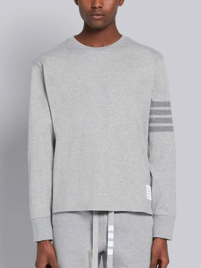 Cotton Jersey Long Sleeve Tonal 4bar Rugby Tshirt Light Grey Men Thom Browne Tshirts and Polos Cotton Jersey Long Sleeve Tonal 4bar Rugby Tshirt Light Grey Men Thom Browne Tshirts and Polos