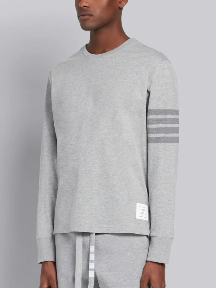 Cotton Jersey Long Sleeve Tonal 4bar Rugby Tshirt Light Grey Men Thom Browne Tshirts and Polos
