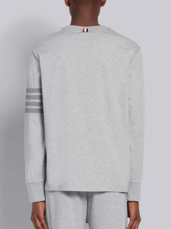 Cotton Jersey Long Sleeve Tonal 4bar Rugby Tshirt Light Grey Men Thom Browne Tshirts and Polos