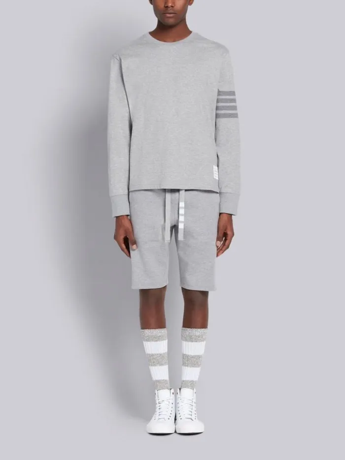 Cotton Jersey Long Sleeve Tonal 4bar Rugby Tshirt Light Grey Men Thom Browne Tshirts and Polos