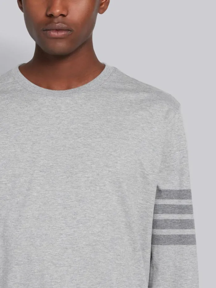 Cotton Jersey Long Sleeve Tonal 4bar Rugby Tshirt Light Grey Men Thom Browne Tshirts and Polos