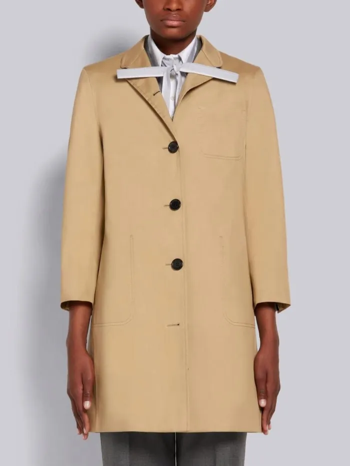 Cotton Mackintosh High Break Overcoat Khaki Women Thom Browne Outerwear