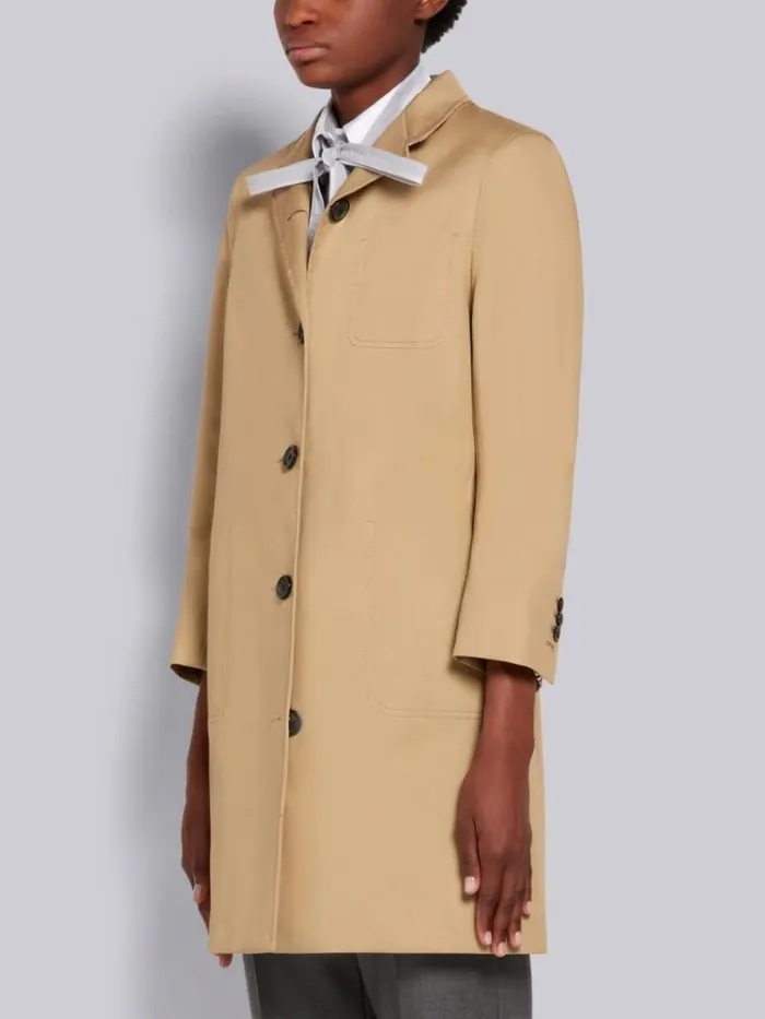 Cotton Mackintosh High Break Overcoat Khaki Women Thom Browne Outerwear