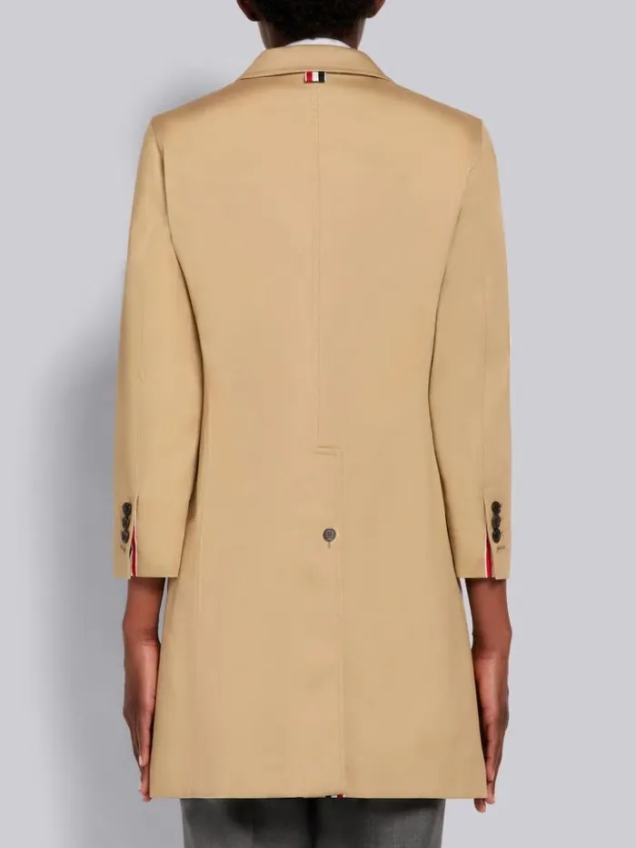 Cotton Mackintosh High Break Overcoat Khaki Women Thom Browne Outerwear