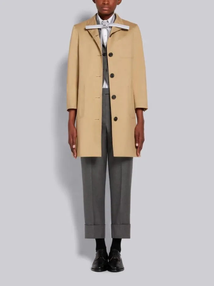 Cotton Mackintosh High Break Overcoat Khaki Women Thom Browne Outerwear