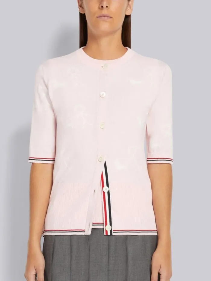 Cotton Mrs Thom Walking Hector Half Drop Shortsleeve Crew Neck Cardigan Light Pink Women Thom Browne Knitwear Cotton Mrs Thom Walking Hector Half Drop Shortsleeve Crew Neck Cardigan Light Pink Women Thom Browne Knitwear