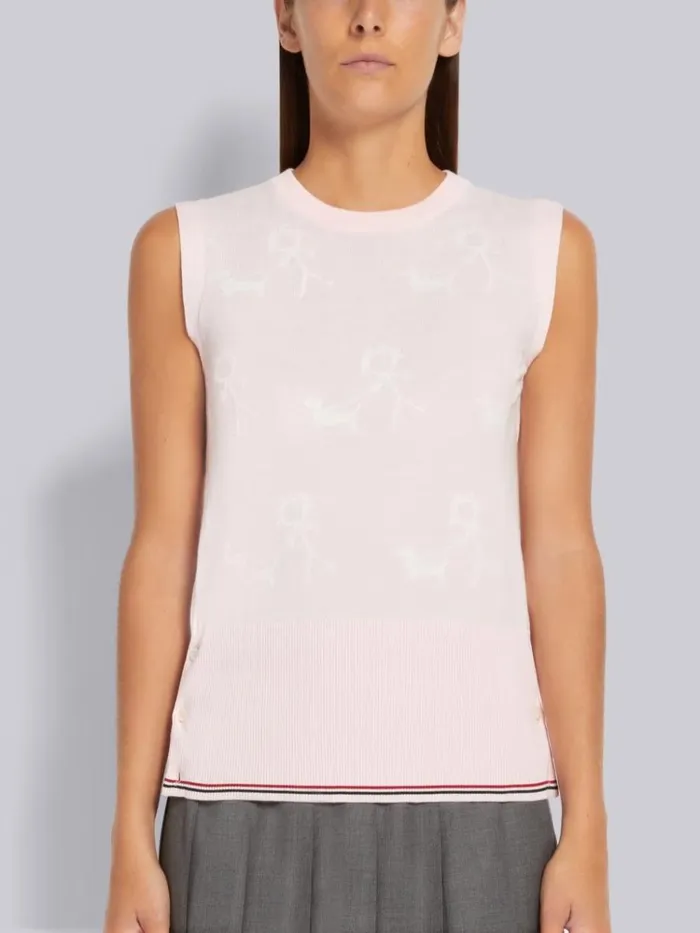 Cotton Mrs Thom Walking Hector Half Drop Sleeveless Shell Light Pink Women Thom Browne Knitwear Cotton Mrs Thom Walking Hector Half Drop Sleeveless Shell Light Pink Women Thom Browne Knitwear