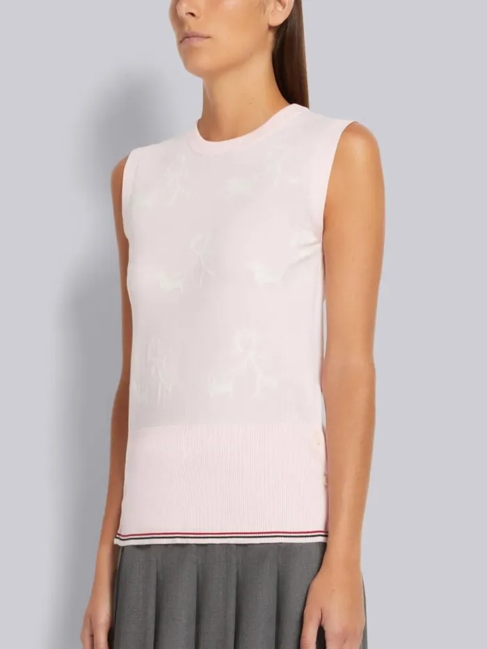 Cotton Mrs Thom Walking Hector Half Drop Sleeveless Shell Light Pink Women Thom Browne Knitwear
