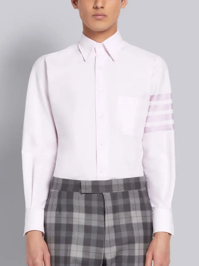 Cotton Oxford Long Sleeve Satin Weave 4bar Shirt Light Pink Men Thom Browne Shirting Cotton Oxford Long Sleeve Satin Weave 4bar Shirt Light Pink Men Thom Browne Shirting
