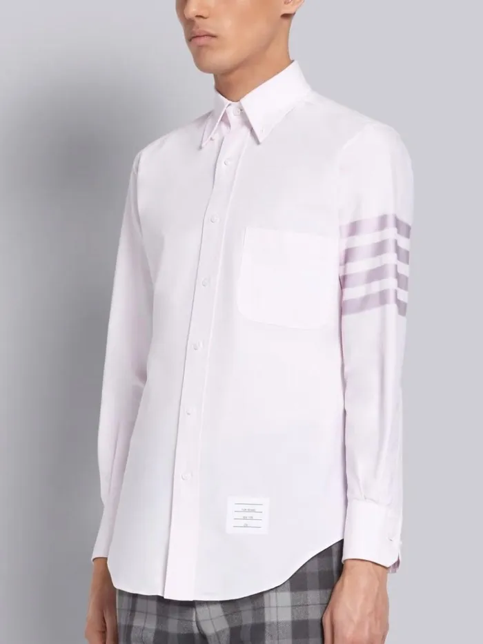 Cotton Oxford Long Sleeve Satin Weave 4bar Shirt Light Pink Men Thom Browne Shirting