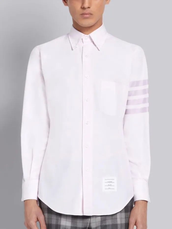 Cotton Oxford Long Sleeve Satin Weave 4bar Shirt Light Pink Men Thom Browne Shirting
