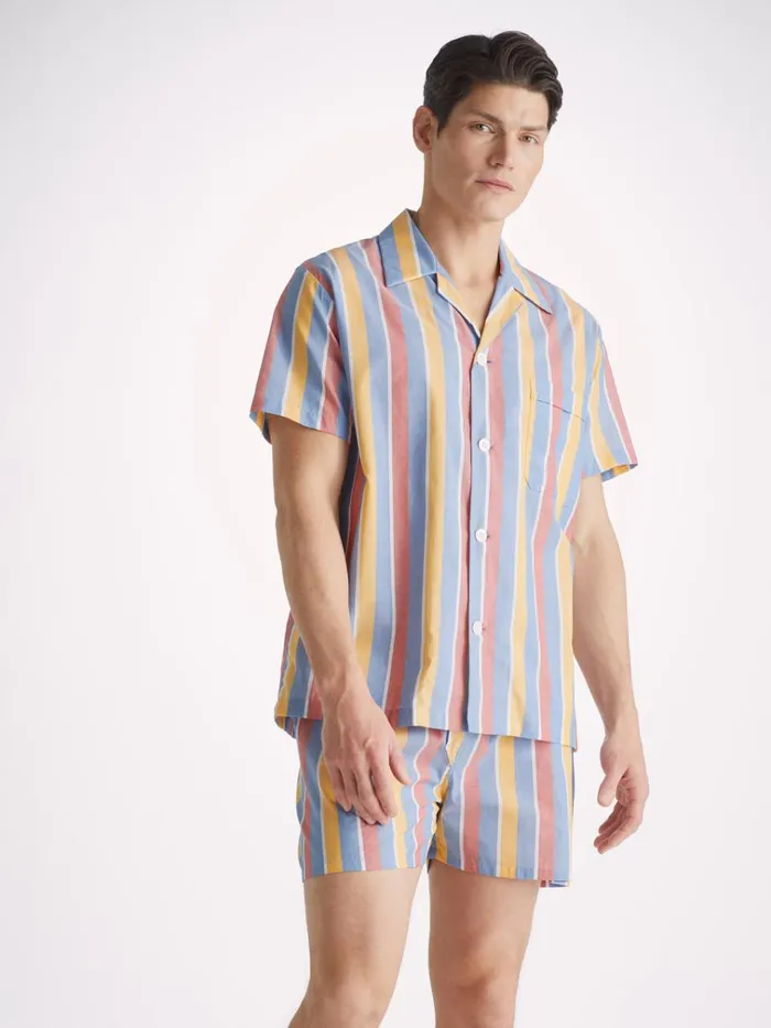 Cotton Pajamas Men Derek Rose Short Pajamas Amalfi 19 Cotton Batiste Multi