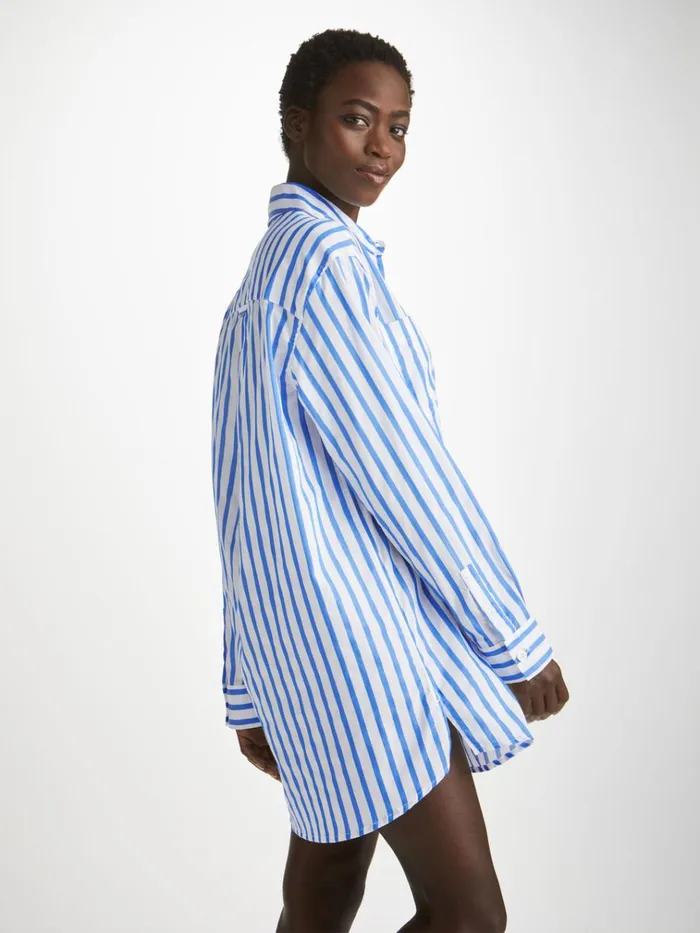 Cotton Pajamas Women Derek Rose Nightshirt Capri 23 Cotton Batiste Blue