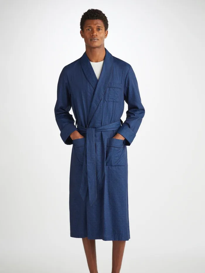 Cotton Robes Men Derek Rose Robe Paris 27 Cotton Jacquard Navy