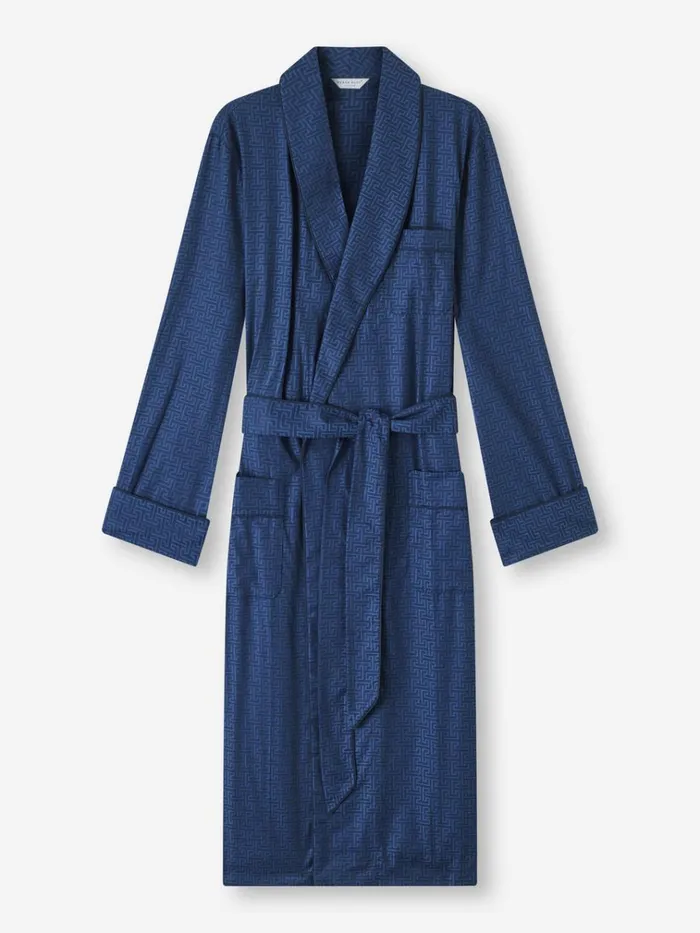 Cotton Robes Men Derek Rose Robe Paris 27 Cotton Jacquard Navy