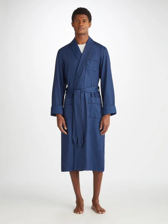 Cotton Robes Men Derek Rose Robe Paris 27 Cotton Jacquard Navy