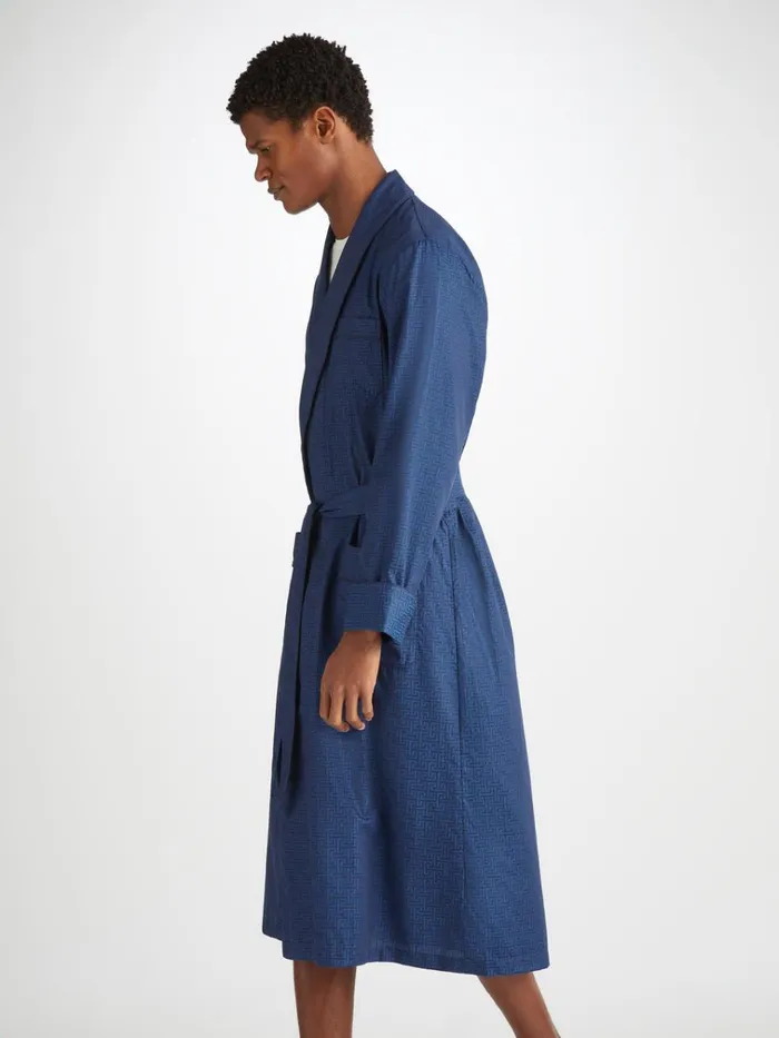 Cotton Robes Men Derek Rose Robe Paris 27 Cotton Jacquard Navy