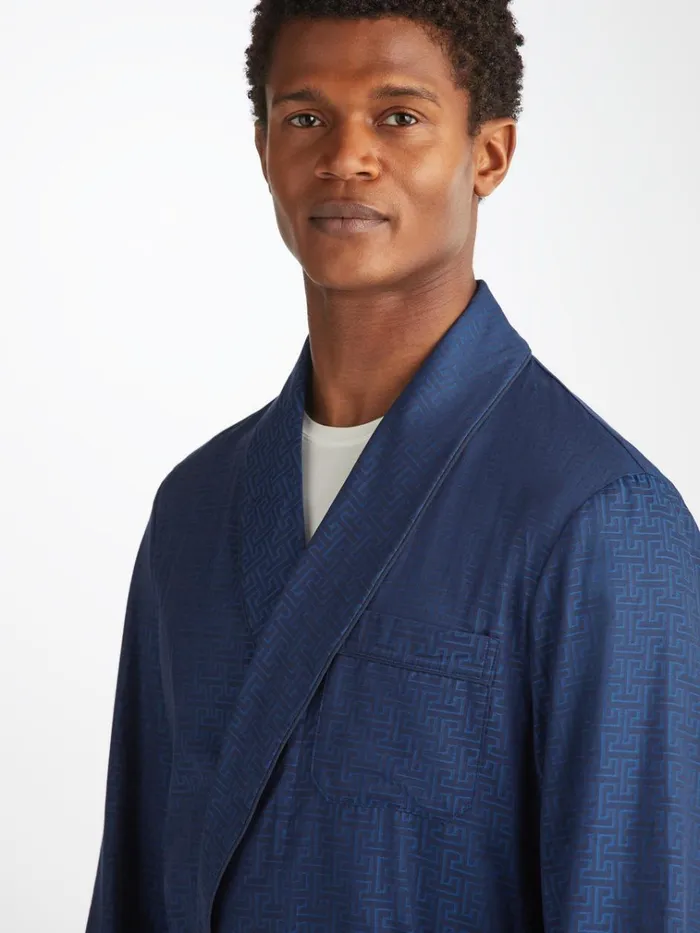 Cotton Robes Men Derek Rose Robe Paris 27 Cotton Jacquard Navy