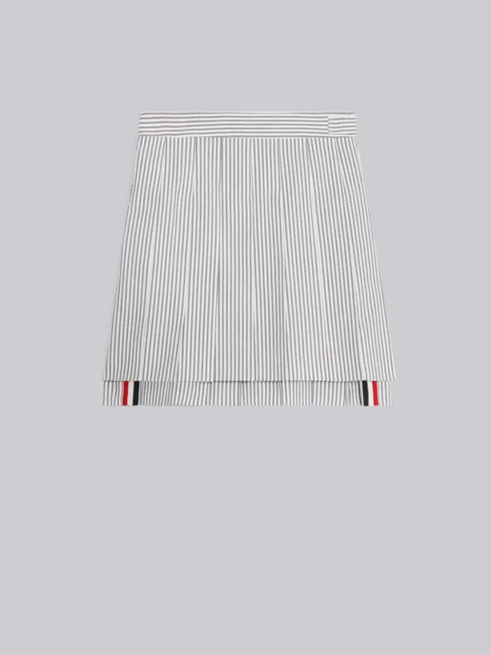 Cotton Seersucker Dropped Back Pleated Miniskirt Medium Grey Girls Thom Browne Skirts And Trousers