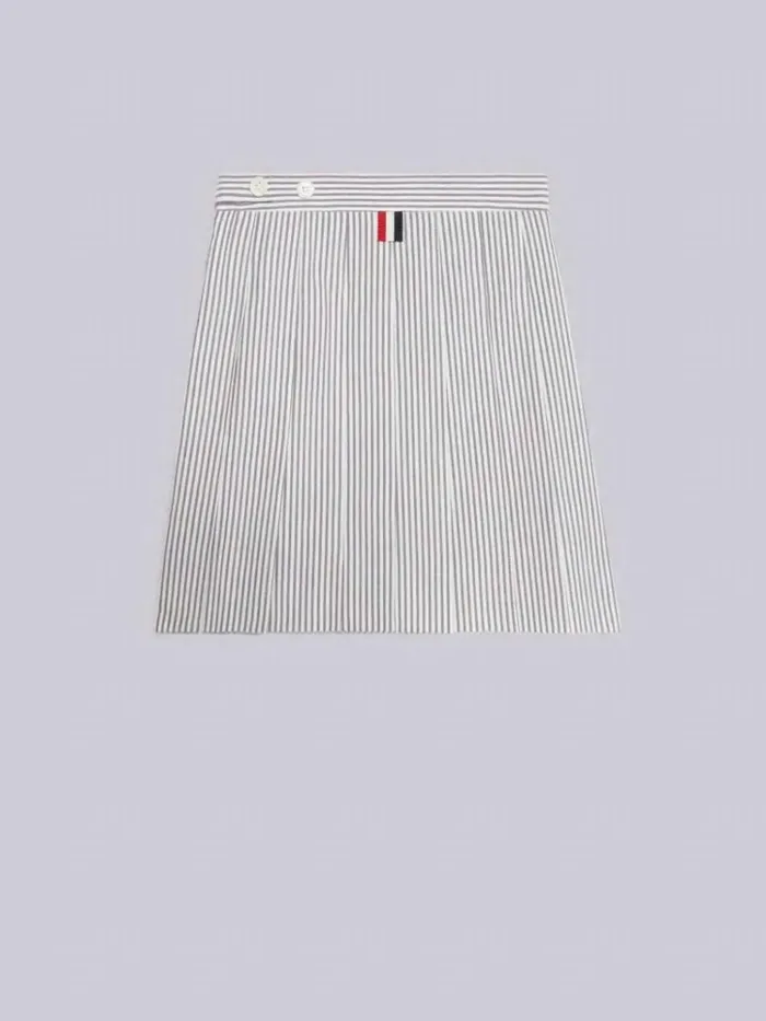 Cotton Seersucker Dropped Back Pleated Miniskirt Medium Grey Girls Thom Browne Skirts And Trousers