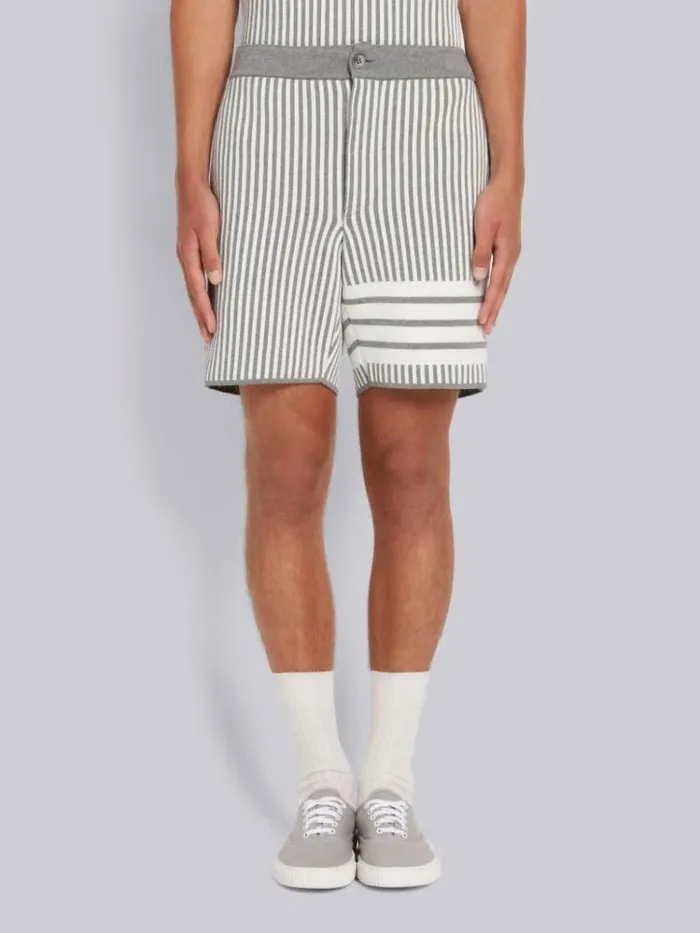 Cotton Seersucker Jacquard 4bar Short Light Grey Men Thom Browne Sweats