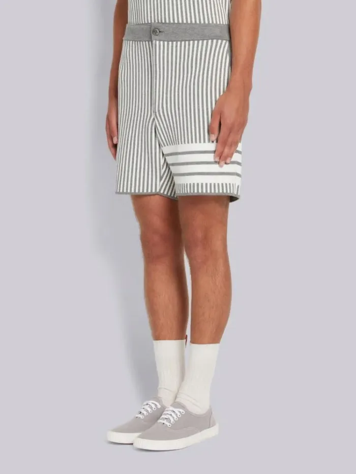 Cotton Seersucker Jacquard 4bar Short Light Grey Men Thom Browne Sweats
