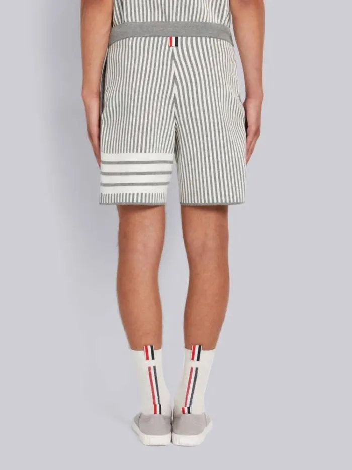 Cotton Seersucker Jacquard 4bar Short Light Grey Men Thom Browne Sweats