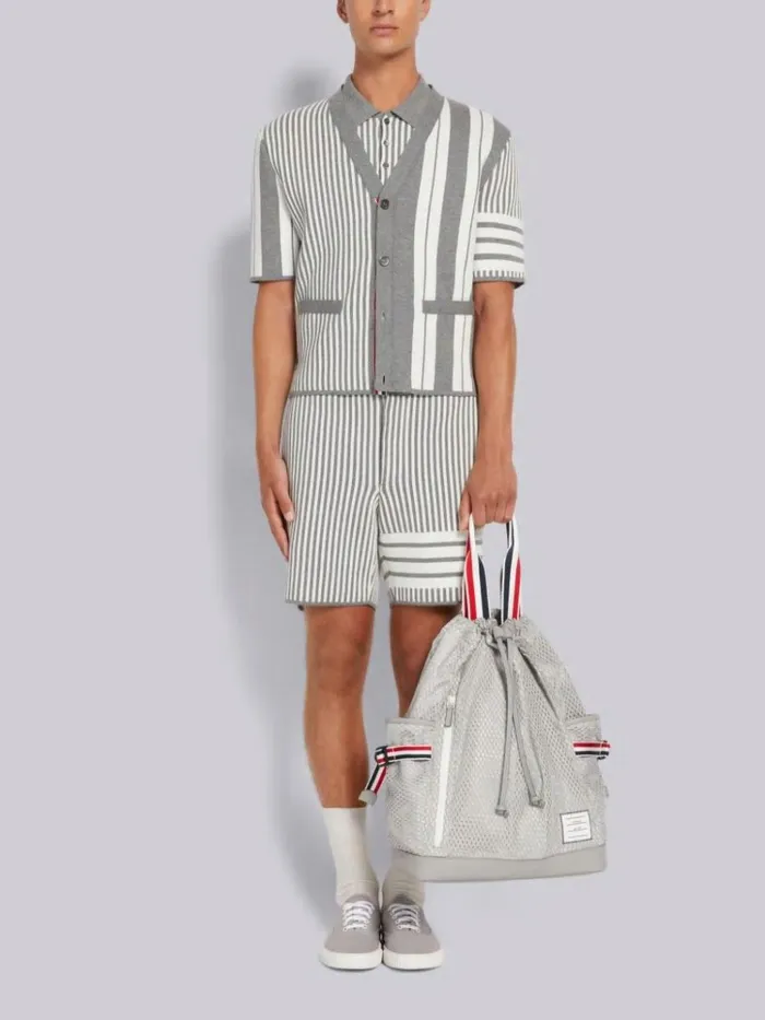 Cotton Seersucker Jacquard 4bar Short Light Grey Men Thom Browne Sweats