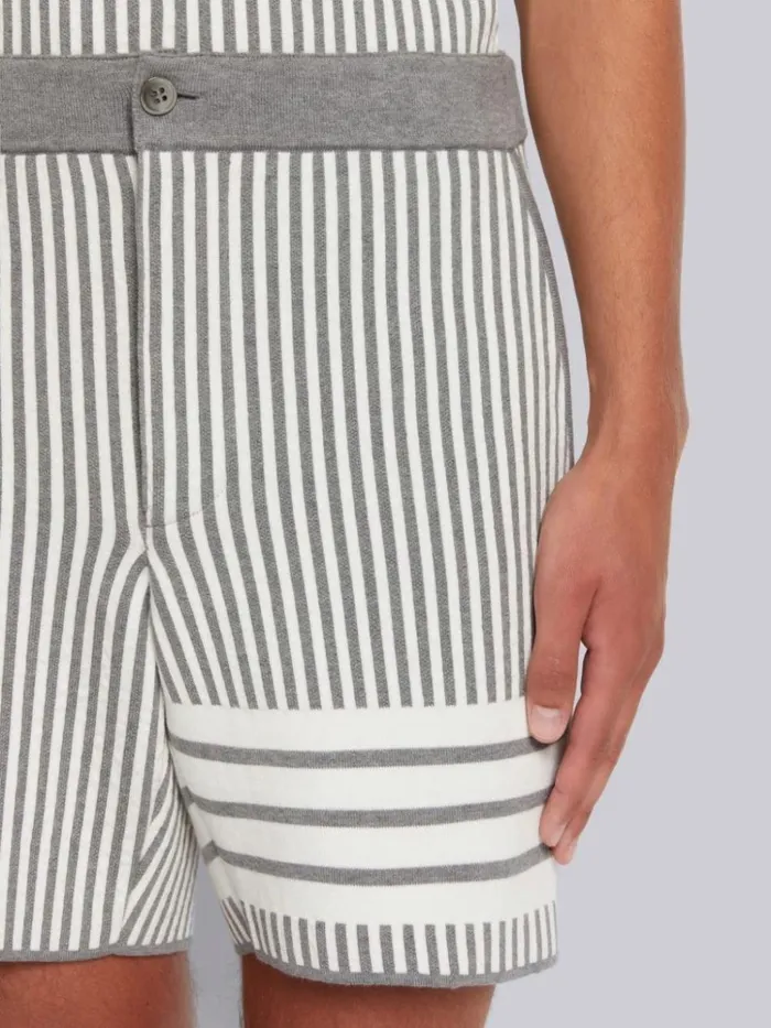 Cotton Seersucker Jacquard 4bar Short Light Grey Men Thom Browne Sweats