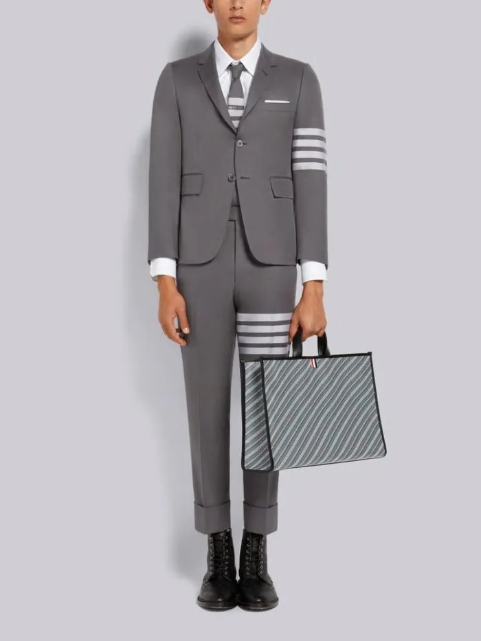 Cotton Suiting Engineered 4bar Classic Jacket Medium Grey Men Thom Browne Jackets and Suiting