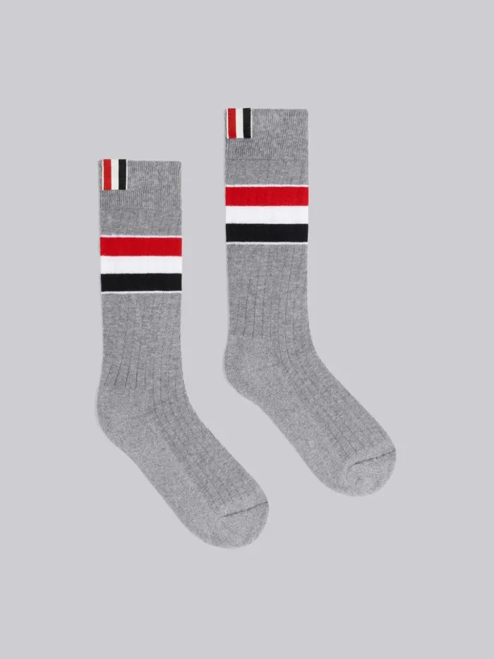 Cotton Wide Stripe Athletic Mid Calf Socks Light Grey Women Thom Browne Socks Cotton Wide Stripe Athletic Mid Calf Socks Light Grey Women Thom Browne Socks