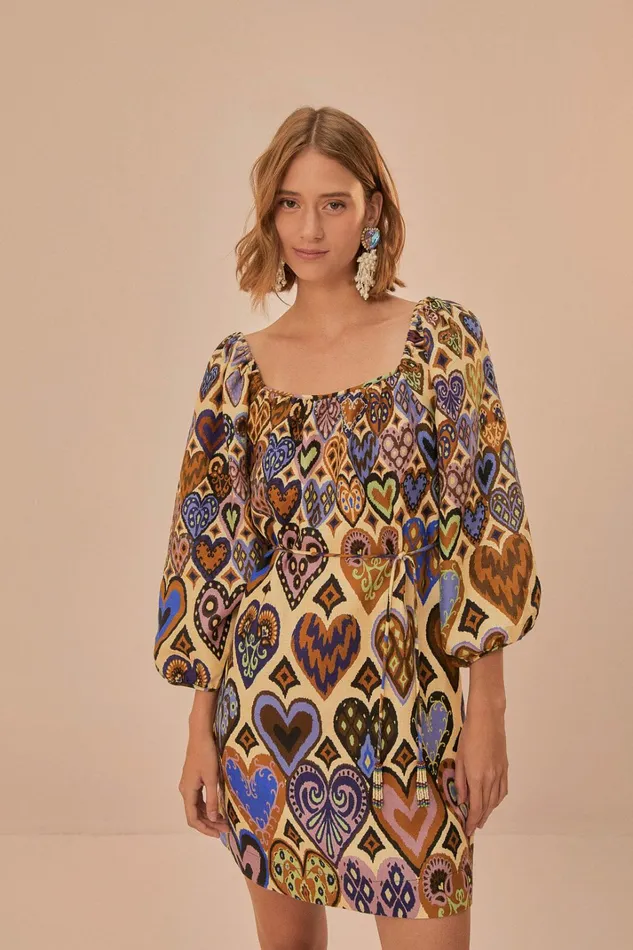 Cream Hearts Ikat Long Sleeve Mini Dress Women FARM Rio Mini Dresses Cream Hearts Ikat Long Sleeve Mini Dress Women FARM Rio Mini Dresses