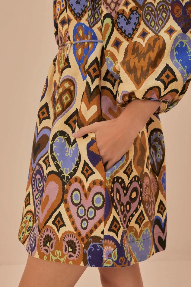 Cream Hearts Ikat Long Sleeve Mini Dress Women FARM Rio Mini Dresses Cream Hearts Ikat Long Sleeve Mini Dress Women FARM Rio Mini Dresses