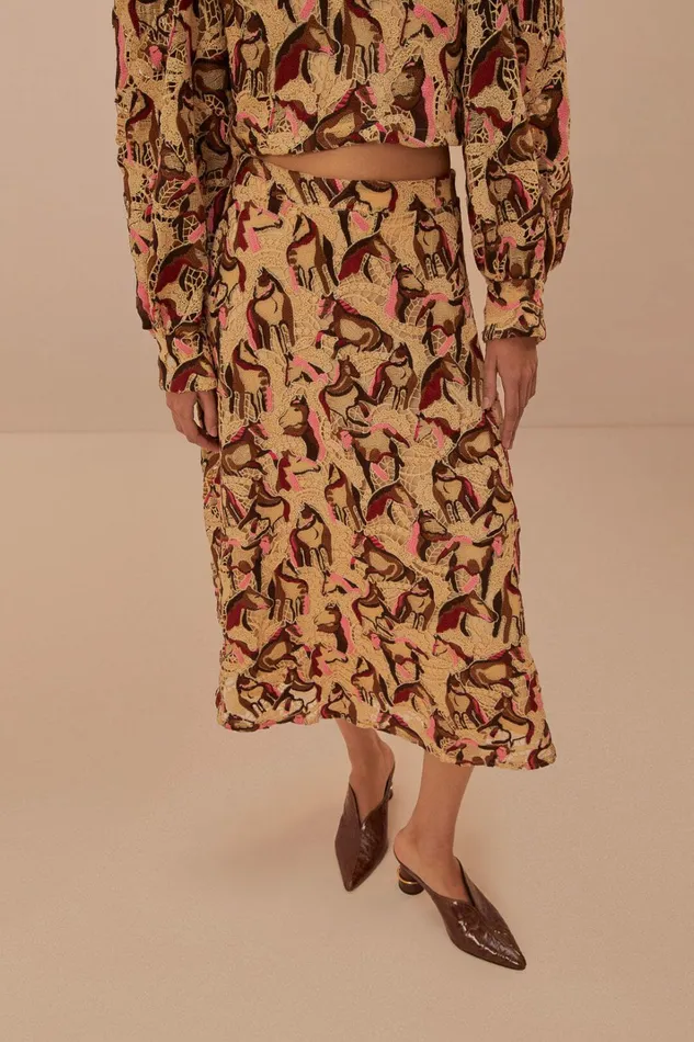 Cream Horses Guipure Midi Skirt Women FARM Rio Skirts Cream Horses Guipure Midi Skirt Women FARM Rio Skirts