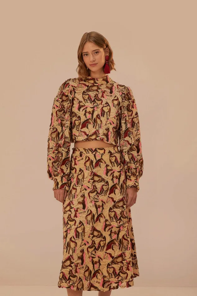 Cream Horses Guipure Midi Skirt Women FARM Rio Skirts Cream Horses Guipure Midi Skirt Women FARM Rio Skirts