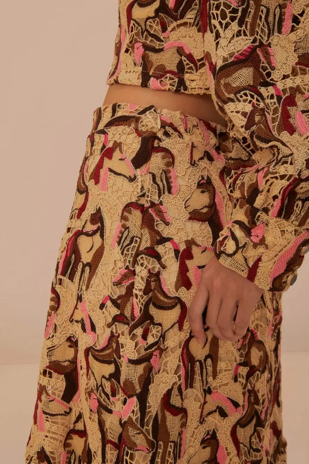 Cream Horses Guipure Midi Skirt Women FARM Rio Skirts Cream Horses Guipure Midi Skirt Women FARM Rio Skirts