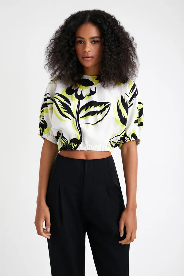 Cropped Floral Blouse Women Desigual Tops and Shirts