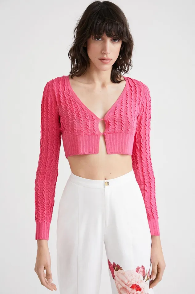 Cropped Knit Cardigan Women Desigual Sweaters