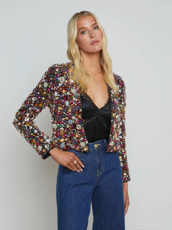 Culver Embellished Jacket Black Multi Vintage Jewels Women L039Agence Blazers and Jackets Culver Embellished Jacket Black Multi Vintage Jewels Women L039Agence Blazers and Jackets