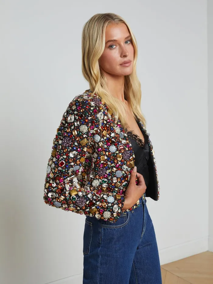 Culver Embellished Jacket Black Multi Vintage Jewels Women L039Agence Blazers and Jackets Culver Embellished Jacket Black Multi Vintage Jewels Women L039Agence Blazers and Jackets