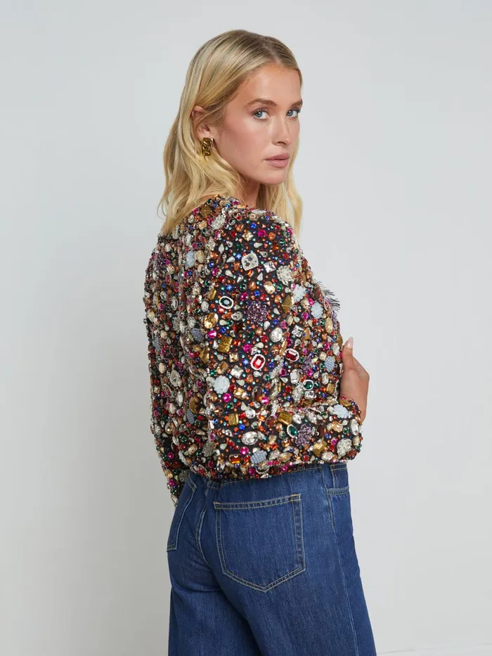 Culver Embellished Jacket Black Multi Vintage Jewels Women L039Agence Blazers and Jackets Culver Embellished Jacket Black Multi Vintage Jewels Women L039Agence Blazers and Jackets
