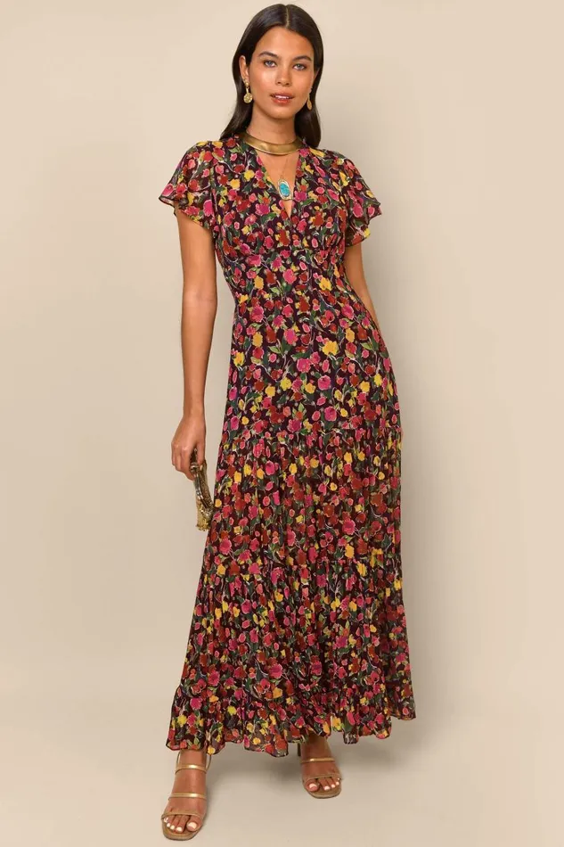 Delicia Fontainhas Floral Maroon Women RIXO Dresses