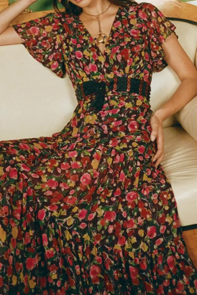 Delicia Fontainhas Floral Maroon Women RIXO Dresses Delicia Fontainhas Floral Maroon Women RIXO Dresses