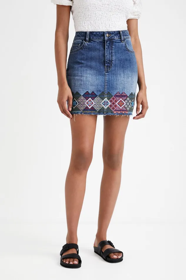 Denim Miniskirt With Borders Women Desigual Skirts and Shorts