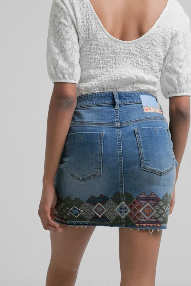 Denim Miniskirt With Borders Women Desigual Skirts and Shorts