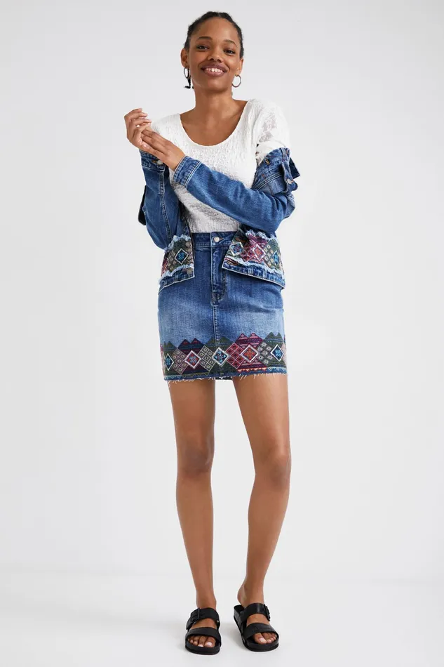 Denim Miniskirt With Borders Women Desigual Skirts and Shorts