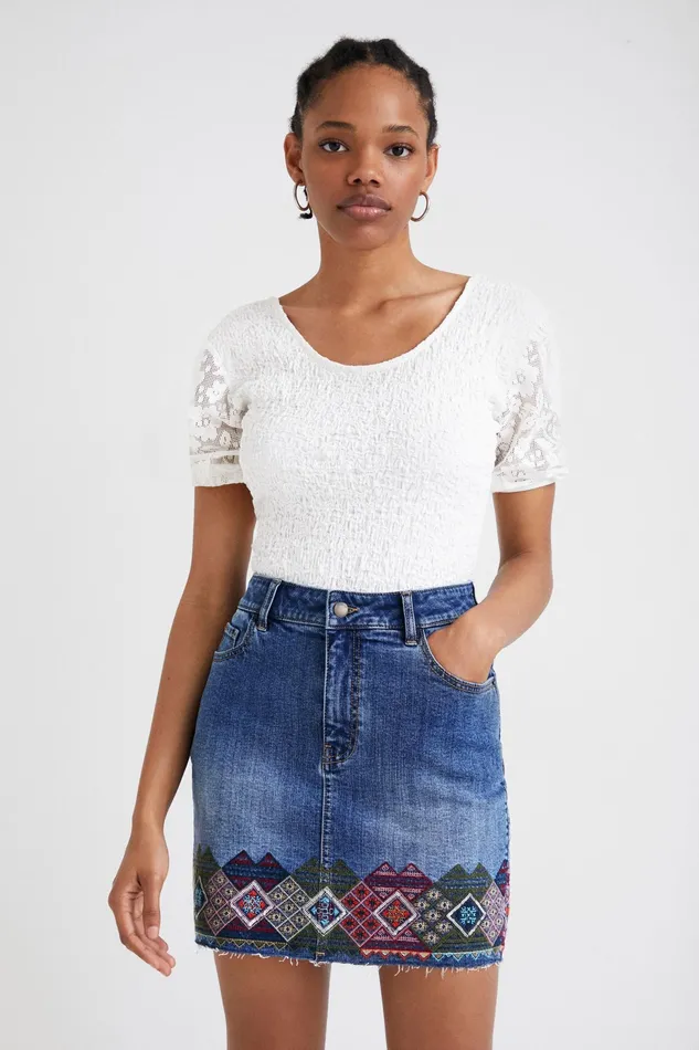 Denim Miniskirt With Borders Women Desigual Skirts and Shorts