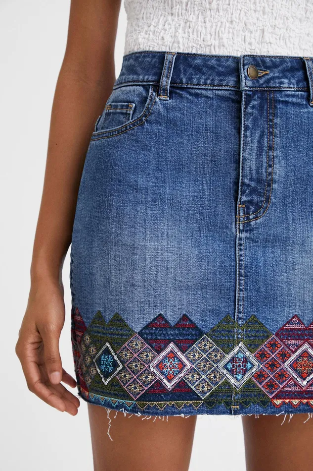 Denim Miniskirt With Borders Women Desigual Skirts and Shorts