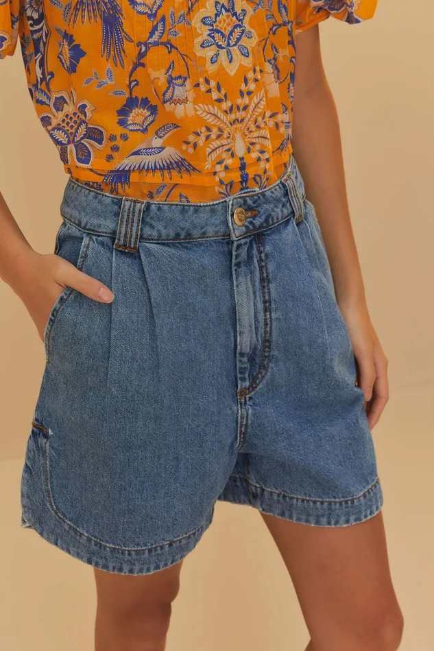 Denim Pleated Shorts Women FARM Rio Shorts