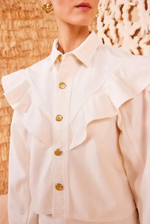 Denim Women Ulla Johnson The Mathilde Shirt Pearled Cowrie Denim Women Ulla Johnson The Mathilde Shirt Pearled Cowrie